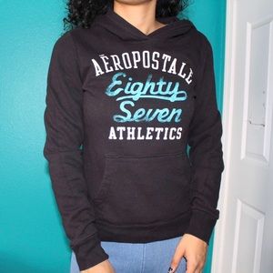 Aeropostale black/teal logo hoodie